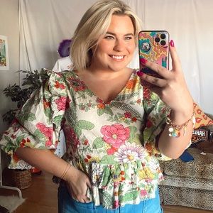 Anthropologie love the label tropical floral puff sleeve blouse